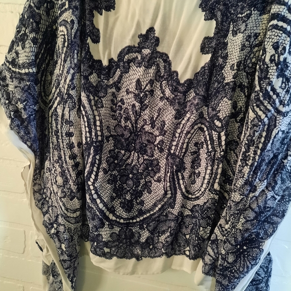 Free w/2 Items! Banana Republic Blue & White Lace Print Scarf - Picture 3 of 3